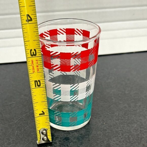 Set of 4 mid century juice glasses with red, white and teal pattern VTG Kitchen - Picture 8 of 8